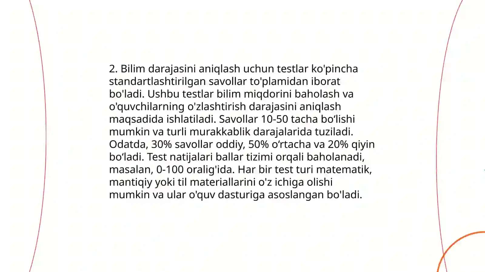 O'quvchilarni bilim ko'nikma va malakalarini tashxis etish 4