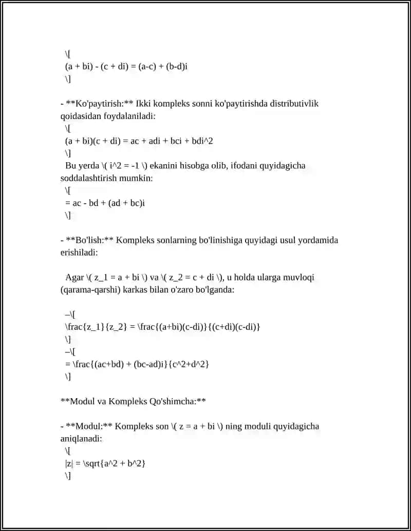 KOMPLEKS SONLAR VA ULAR USTIDA AMALLAR 4
