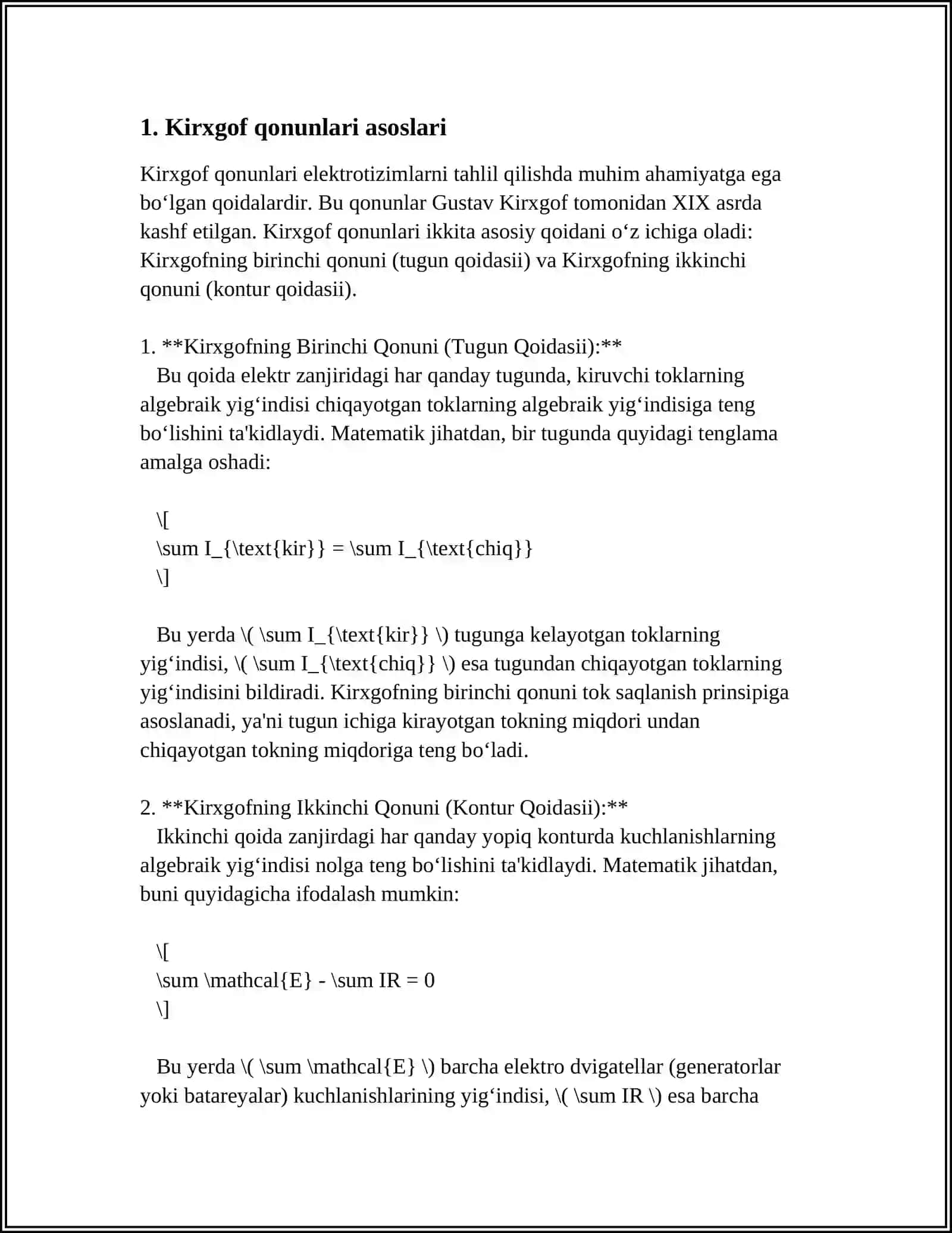 KIRXGOF QONUNLARINI BEVOSITA QÔLLAB TENGLAMA TUZISH 4