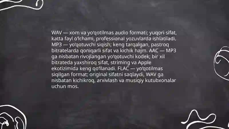 Audioning raqamli tasviri, Audio formatlari va kodeklar, Audioni siqish usullari 4