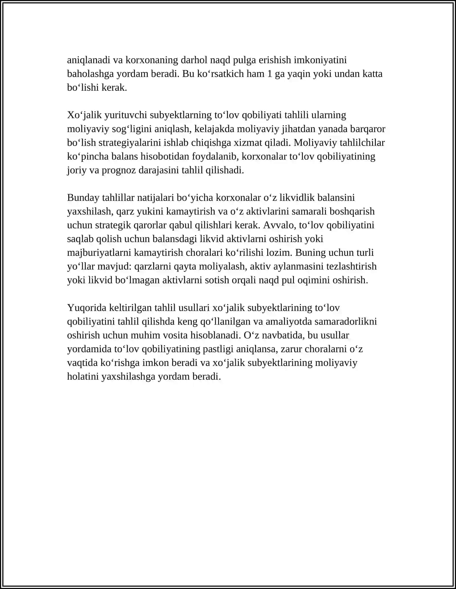 XOʻJALIK YURITUVCHI SUBʼEKTLAR TOʻLOV QOBILIYATINI TAHLILI 4