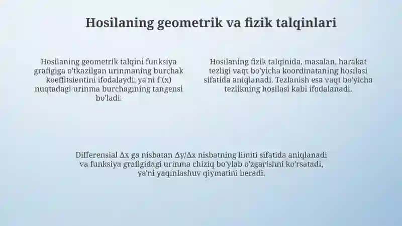 Funksiyaning hosilasi va differensialini kiritish metodikasi 4