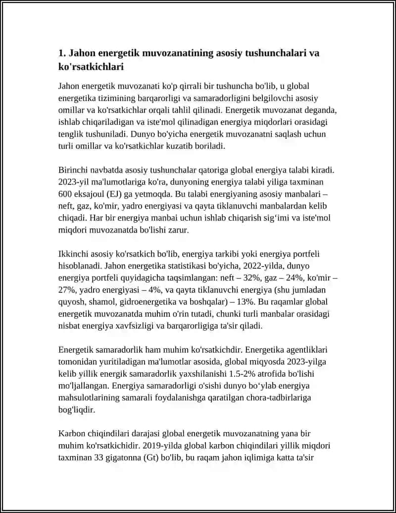 JAHON ENERGETIK MUVOZANATI (TURLI MAMLAKATLAR ENERGETIK MUVOZANATI) 4
