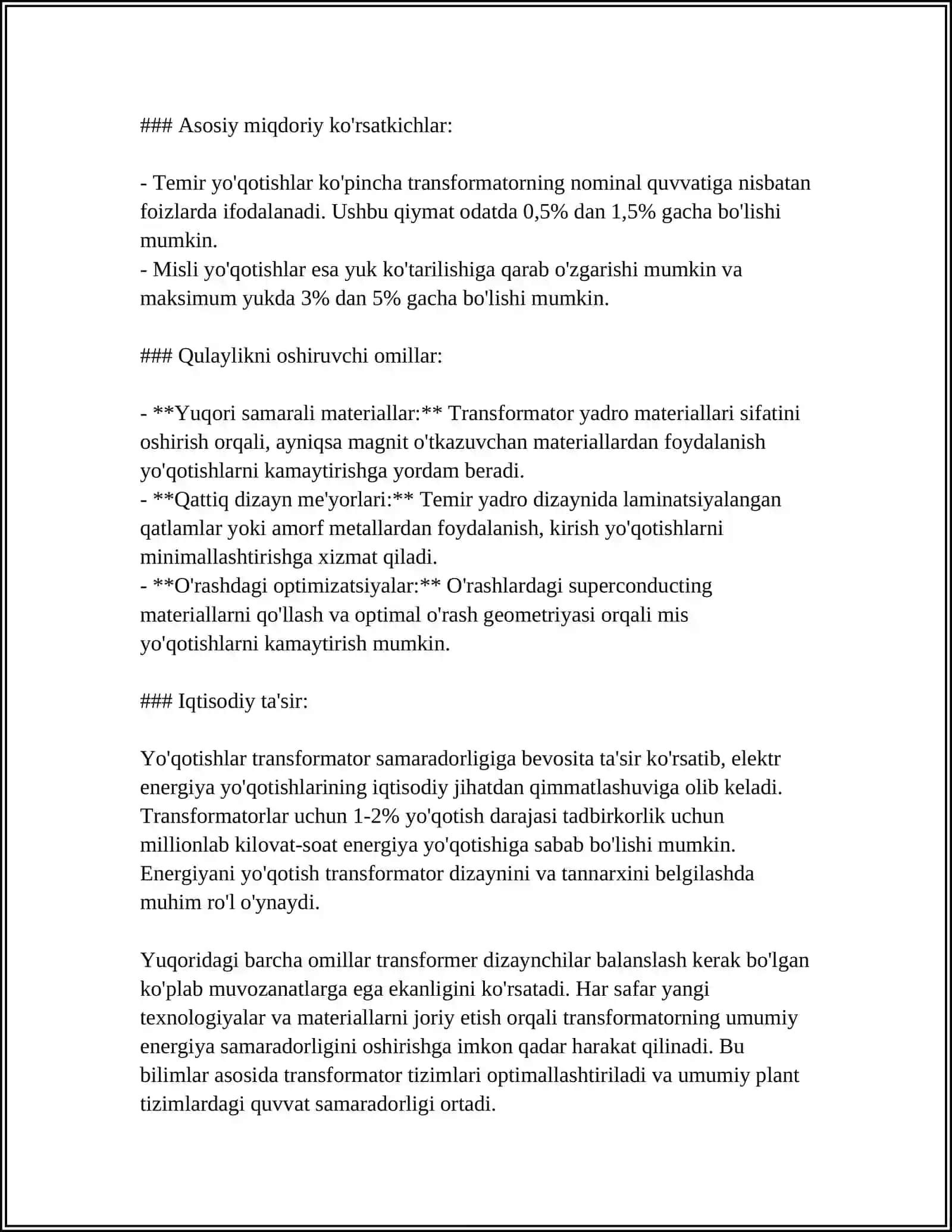 TRANSFORMATORDA KUCHLARNING YO'QOLISHI 4
