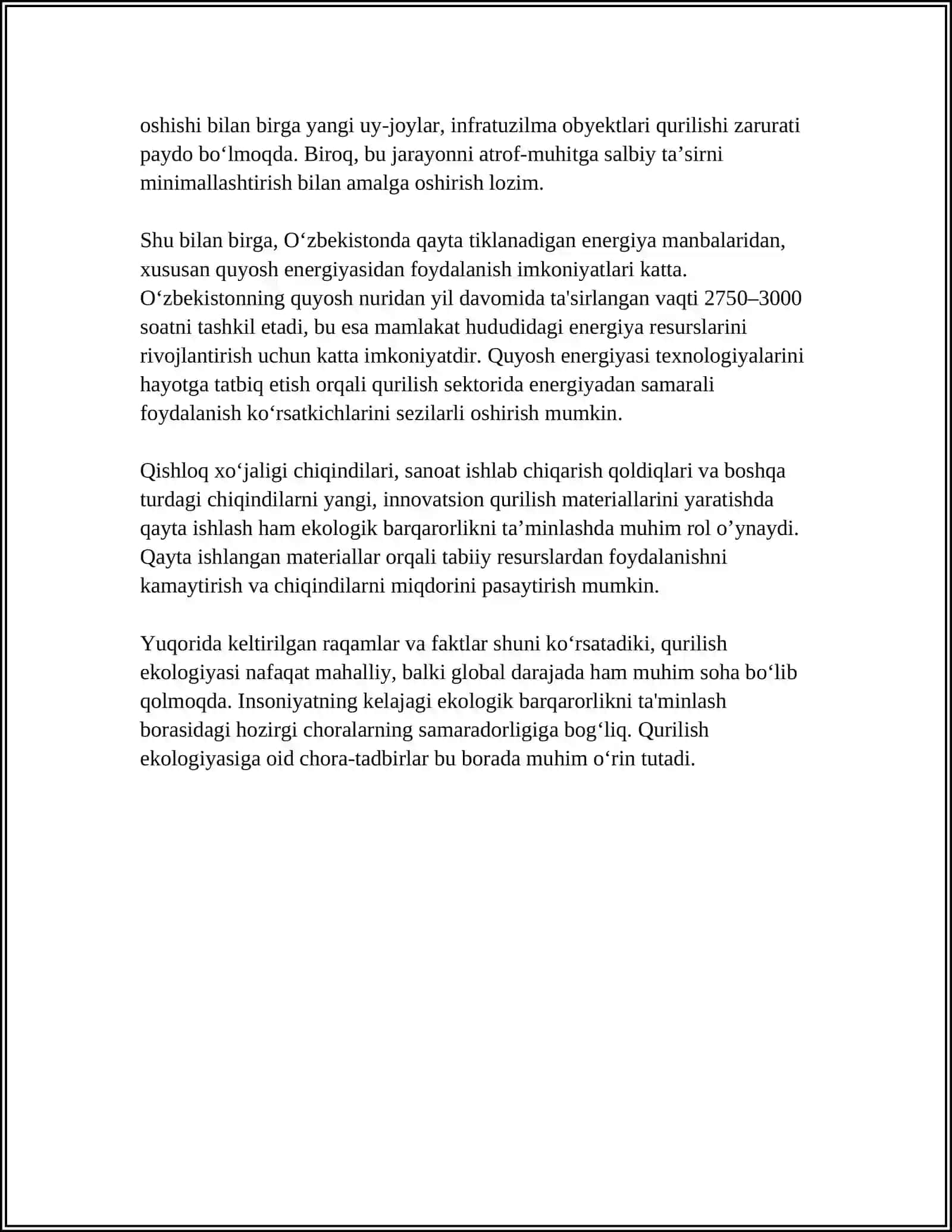 MUSTAQIL ISH Mavzu: QURILISH EKOLOGIYANING NAZARIY ASOSLARI 4