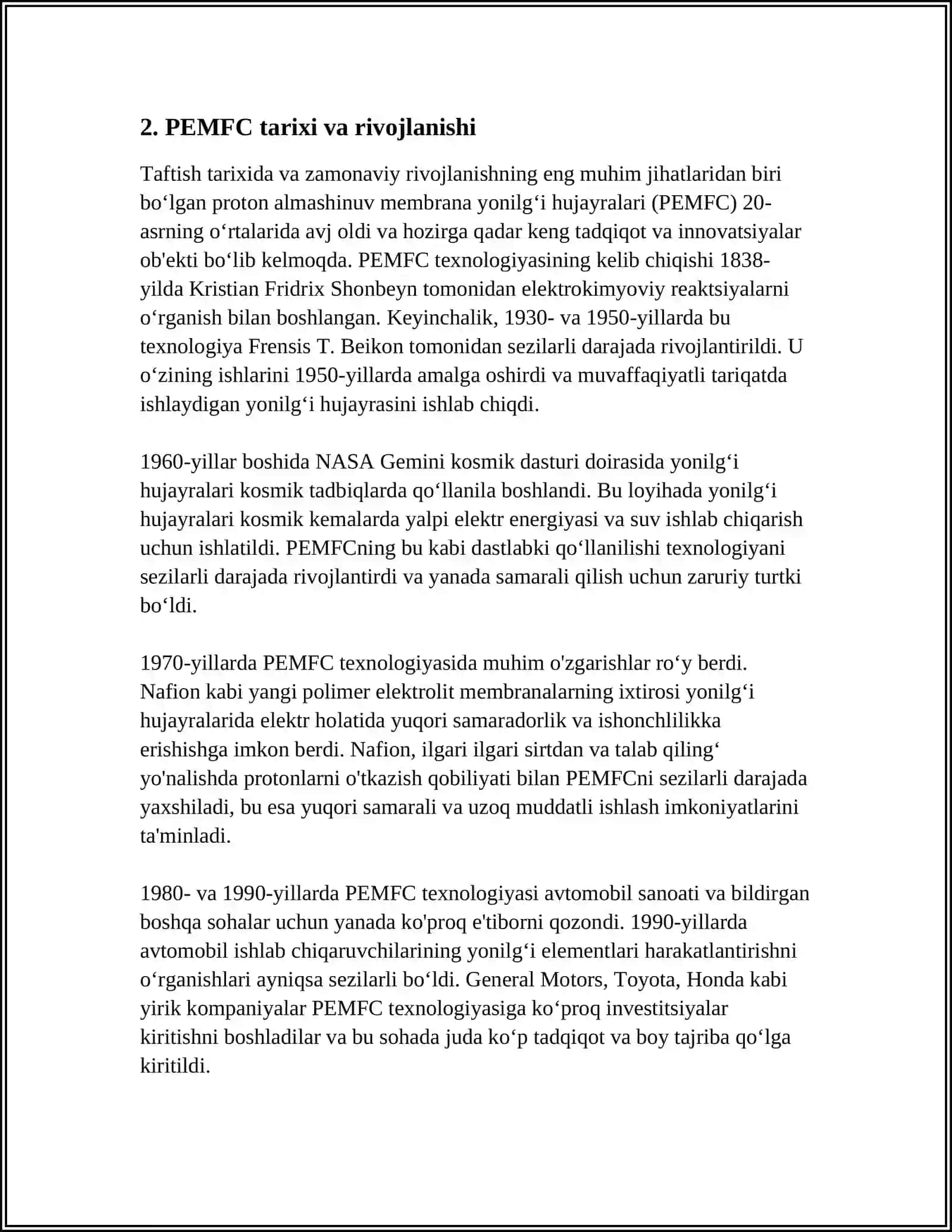 VODOROD-KISLOROD YONILG'I ELEMENTLARI (PEMFC): TUZILISHI VA ISHLASH PRINSIPI 4