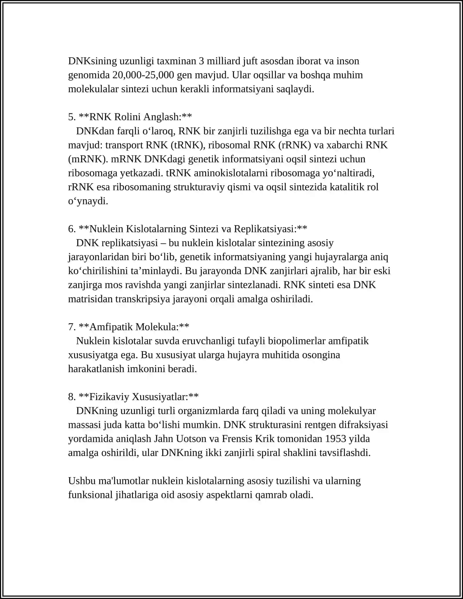 Nuklein Kislotalarning Tuzeishi Fizik va Kimyoviy Xossalari 4