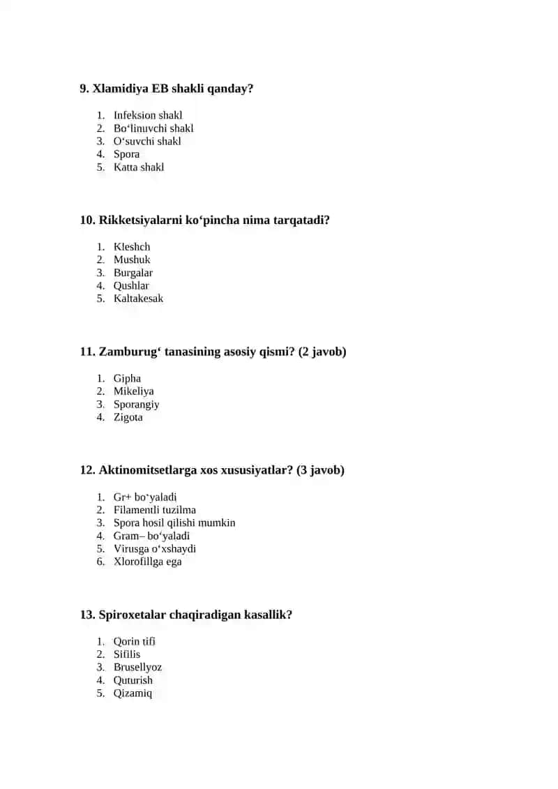 Spiroxetalar, mikoplazmalar, xlamidiyalar, rikketsiyalar, aktinomitsetlar, zamburug‘lar va ularning morfologiysi va strukturasi 4