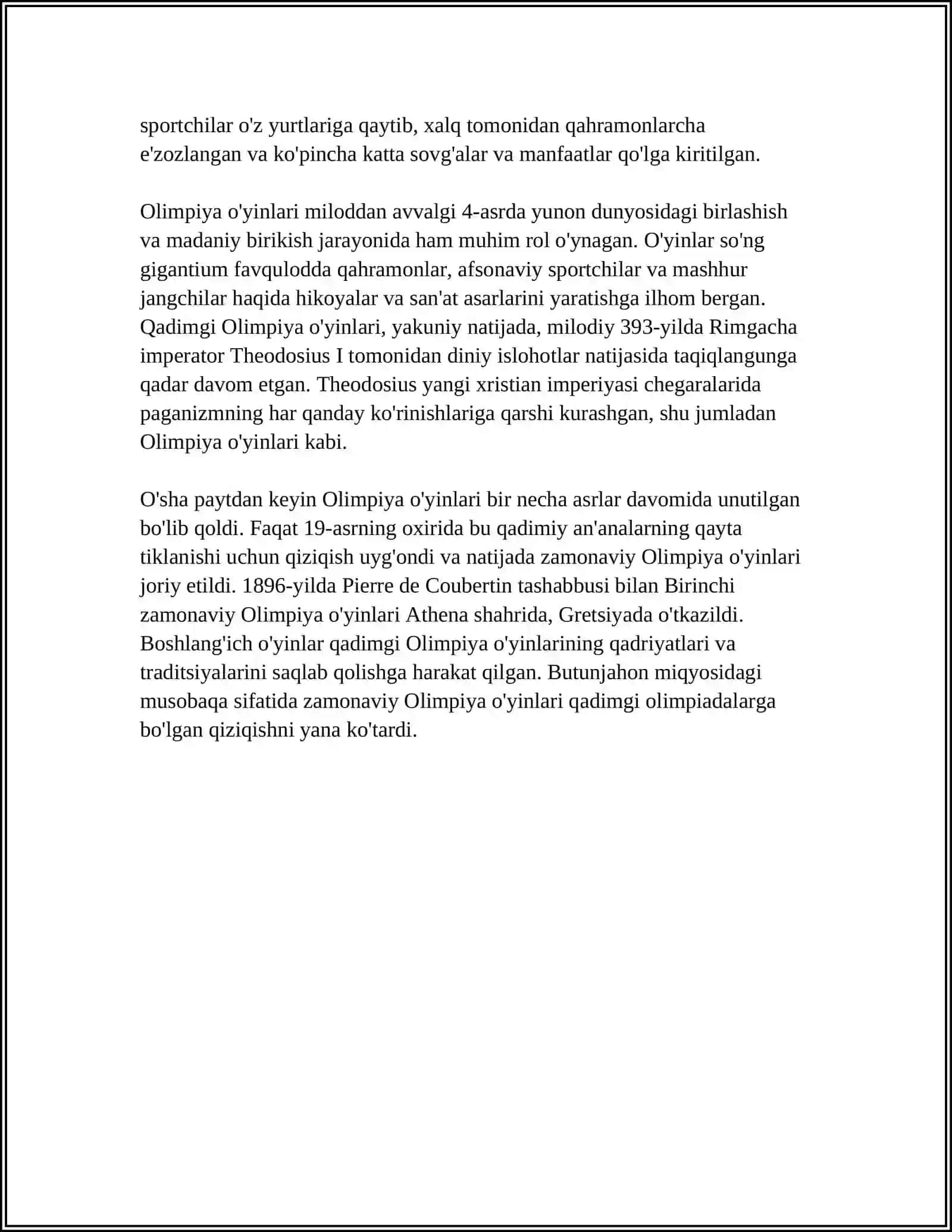 OLIMPIYA BAYRAMLAR VA BOSHQA OYINLAR QAYERDA VA QACHON OTKAZILGAN 4
