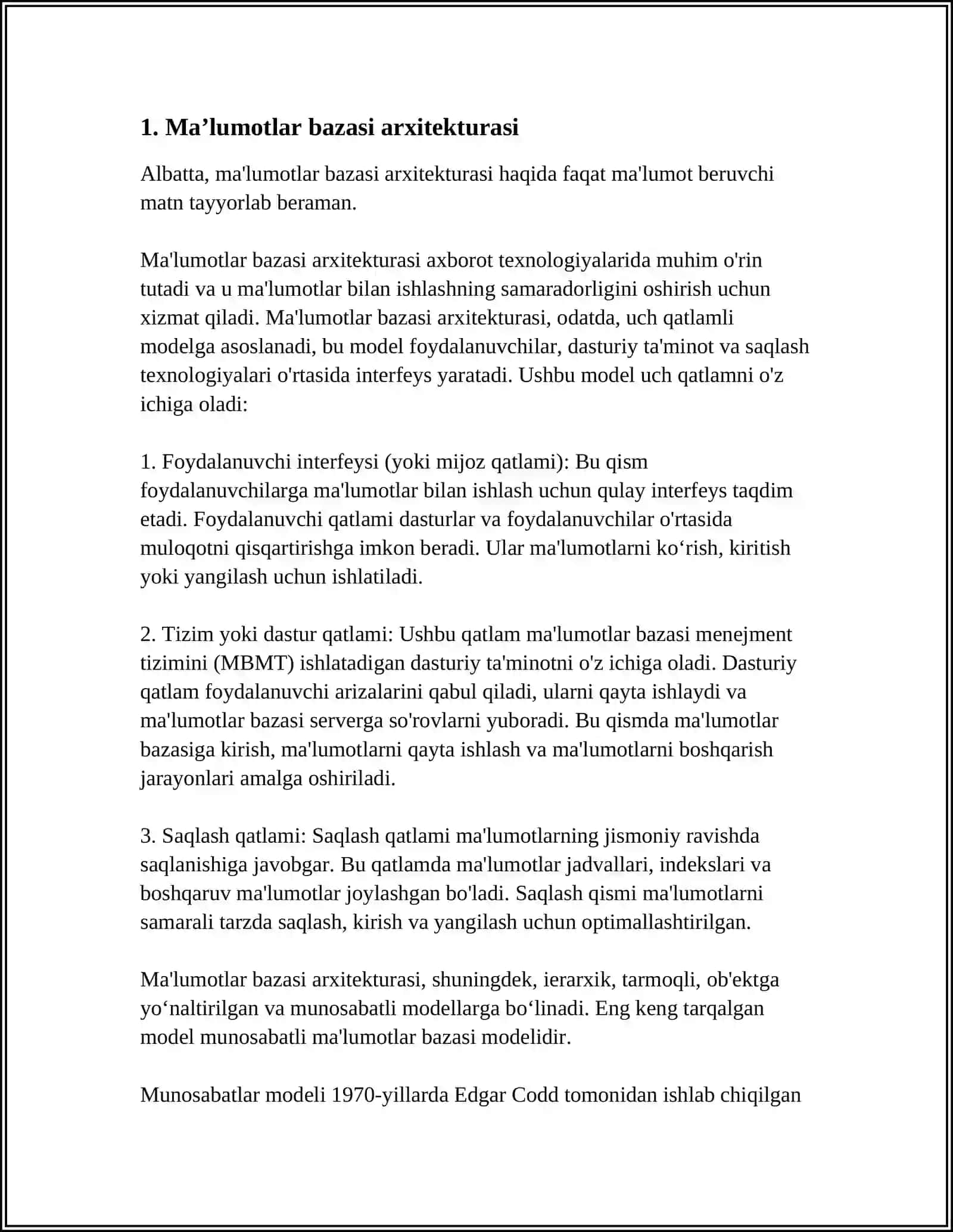MAVZU UNIVERSITET YOʻNALISHLARI MAʼLUMOTLAR BAZASI TUZISH 4