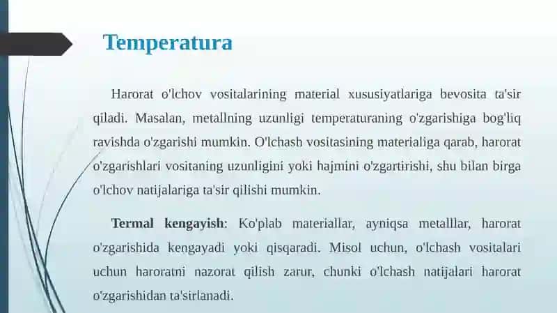 O’lchashvositalarini qiyoslash va kalibrlash fanidan O’lchashvositalarini metraligi ko’rsatgichlari gatasiretuvchi omillar mavzusida taqdimoti 4