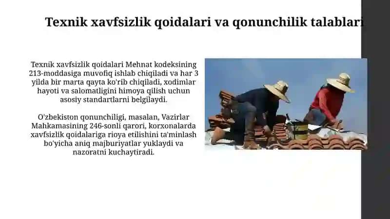 KorxonatashkilotlaridahodimlarnitexnikaxavfszligiqoidalaridanÔtgazish 4