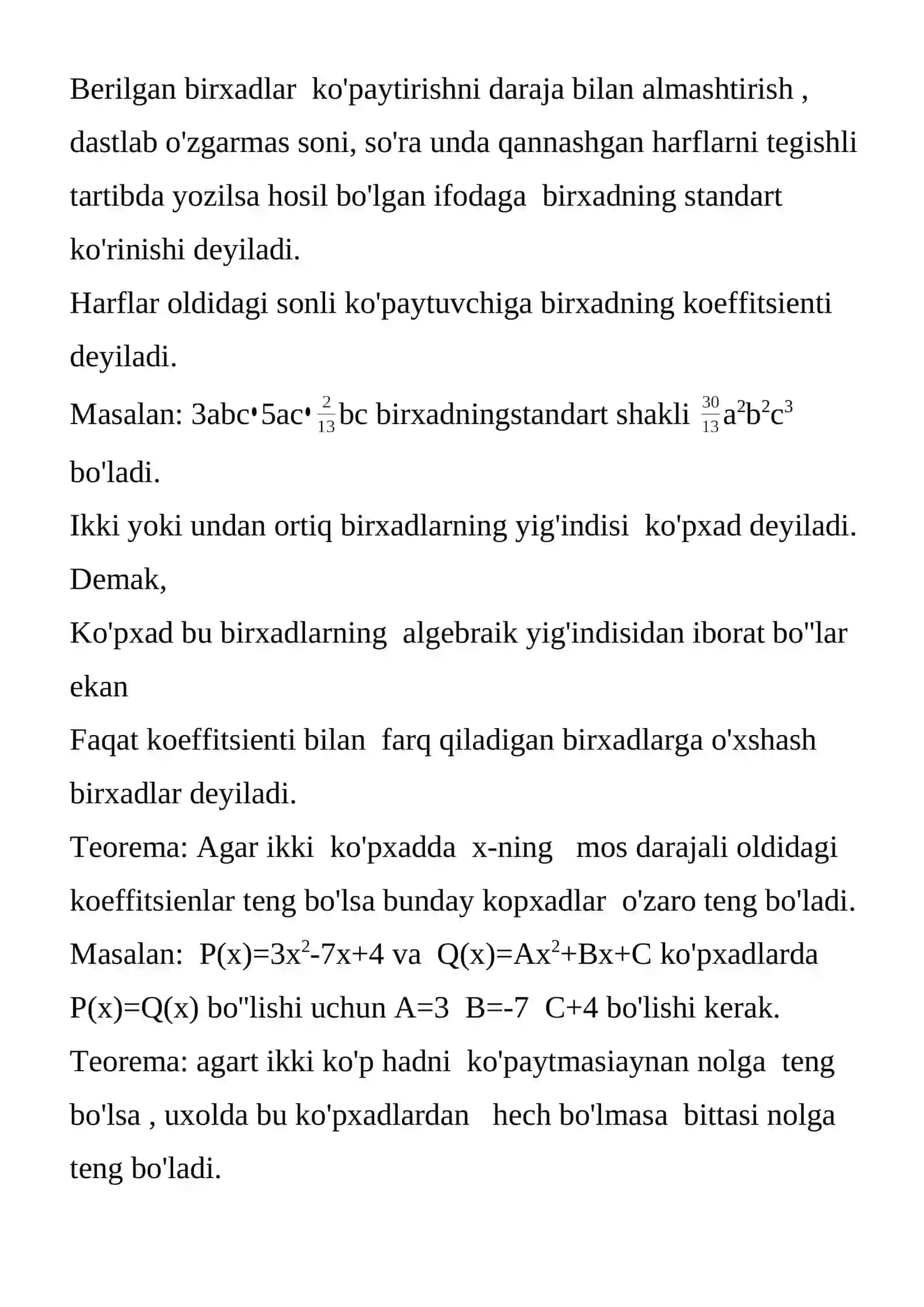 Birxadlar va ko'pxadlar mavzusini o'qitish medodikasi 4