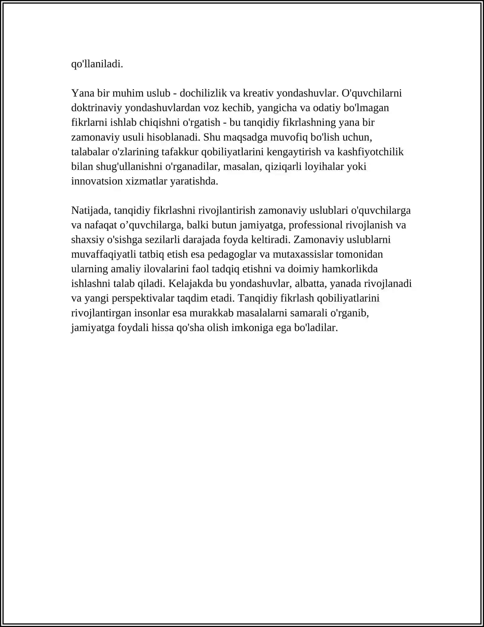 O'QUVCHILARDA TANQIDIY VA KREATIV FIKRLASHNI SHAKLLANTIRISHNING ZAMONAVIY METOD VA TEXNOLOGIYALARI 4