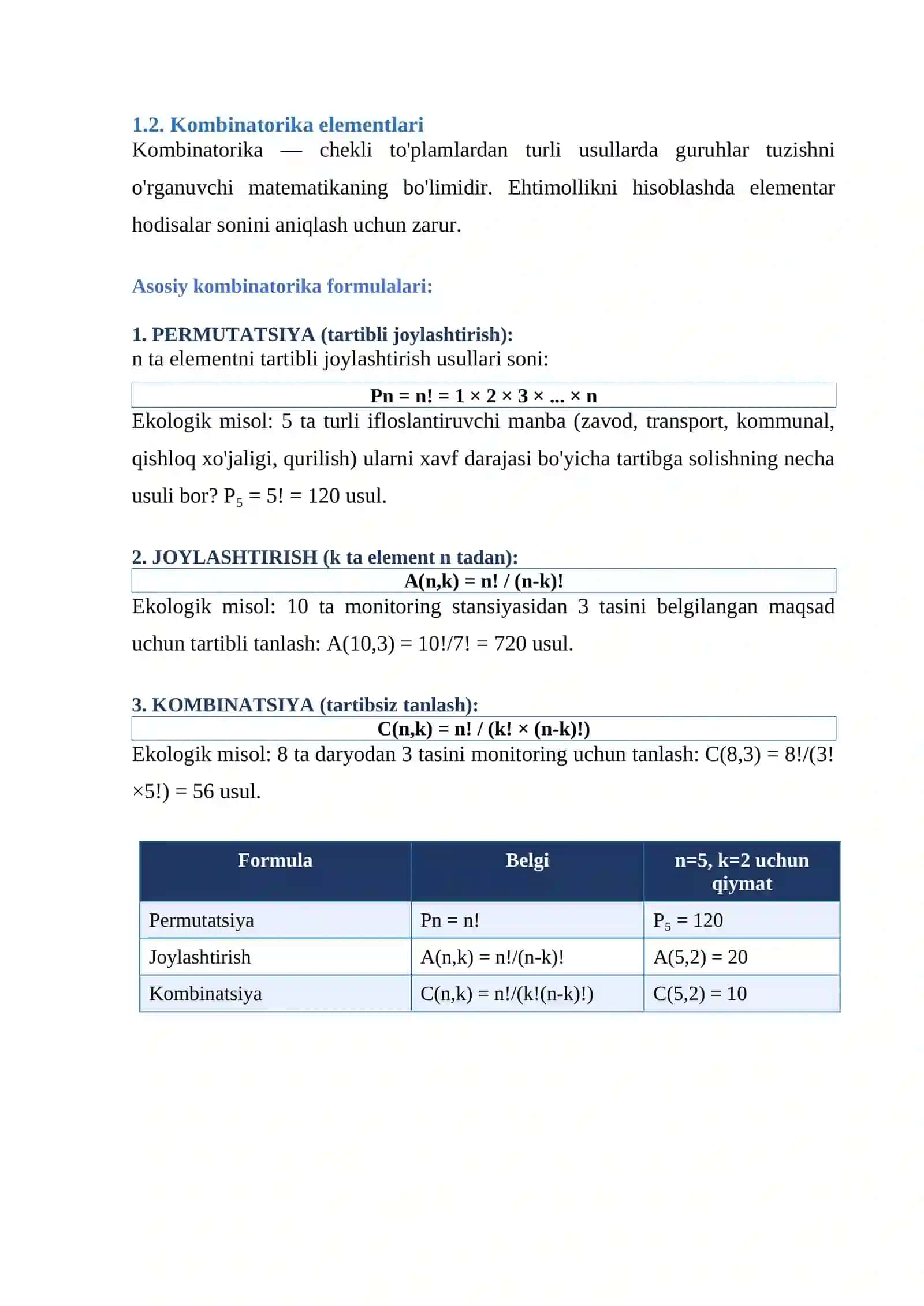 Ehtimollik fazasi. Kombinatorika elementlari. Ehtimolning klassik ta'rifi. Geometrik ehtimollik 4