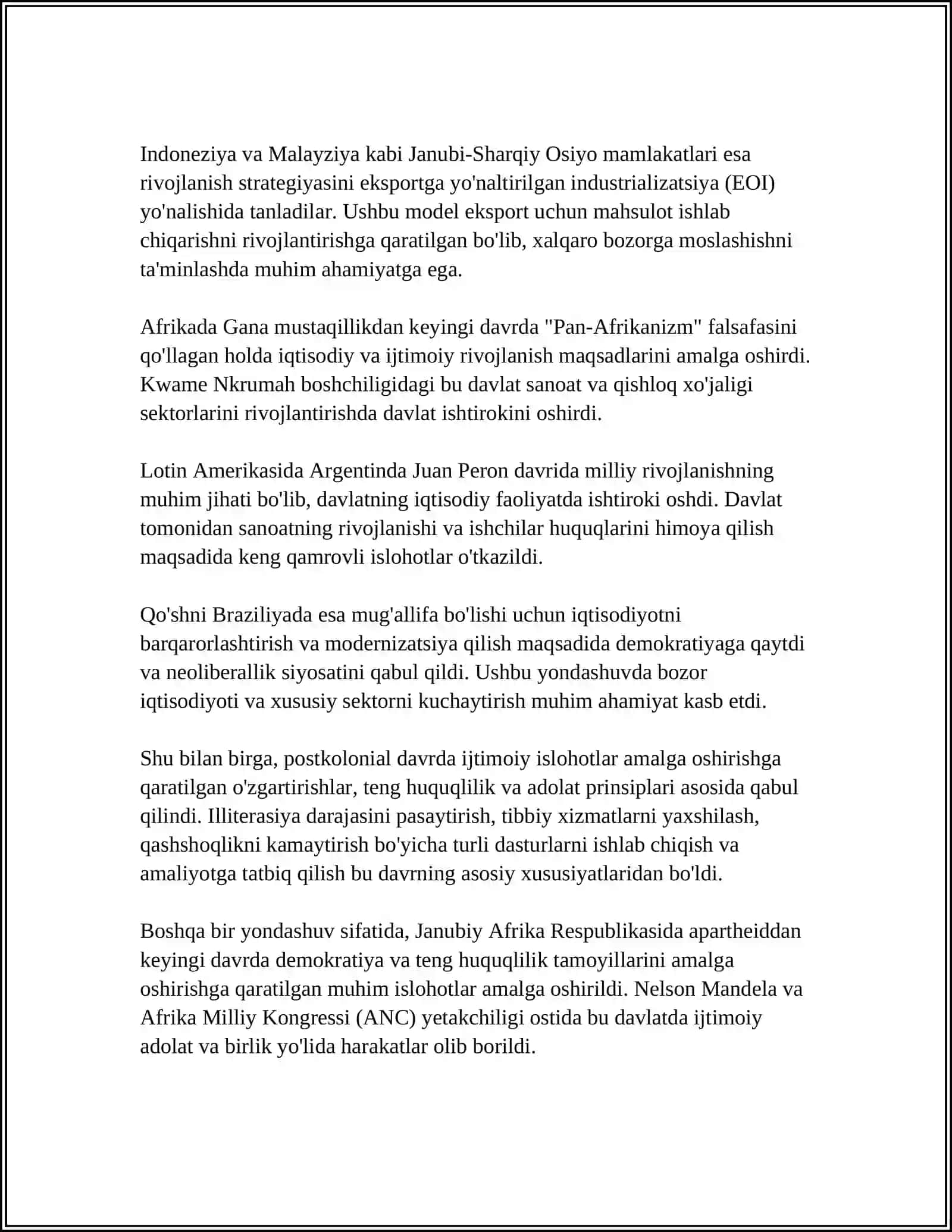 OSIYO,AFRIKA VA LOTIN AMERIKASI MAMLAKATLARI SIYOSIY,IJTIMOIY RIVOJLANISHINING ASOSIY YÒNALISHLARI 4