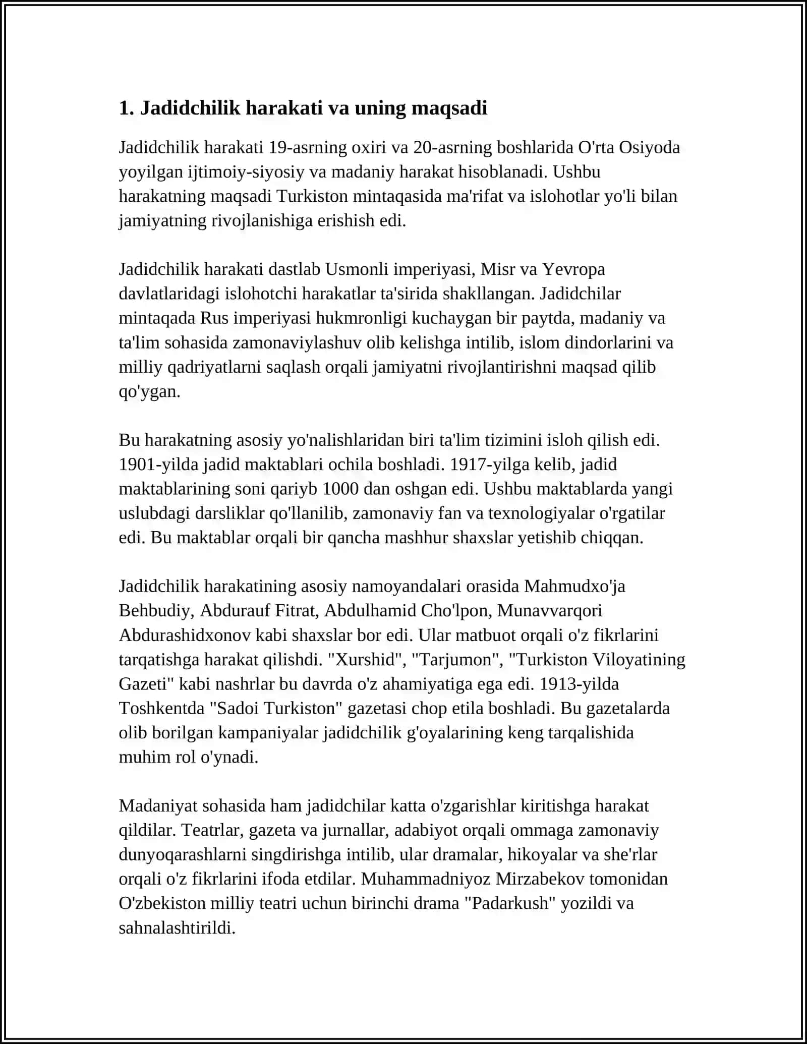 JADID MA'RIFATPARVARLARINING O'LKA IJTIMOIY-MA'NAVIY HAYOTIDA TUTGAN O'RNI 4