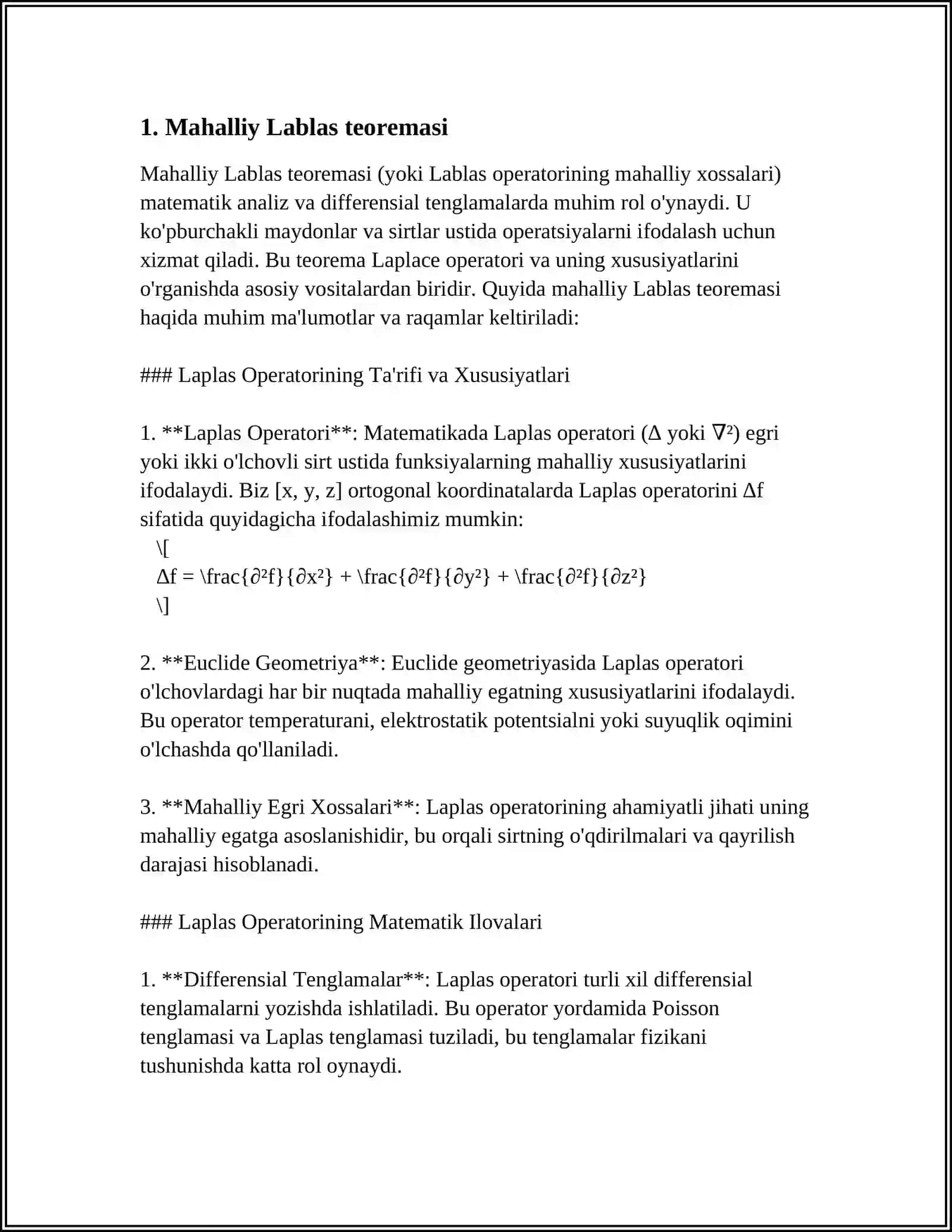 LABLAASNING LOKAL TEOREMASI. LABLASNING INTEGRAL TEOREMASI. NISBIY CHASTOTANING O'ZGARMAS EHTIMOLLIKDAN CHETLANISHINING EHTIMOLLIGI 4