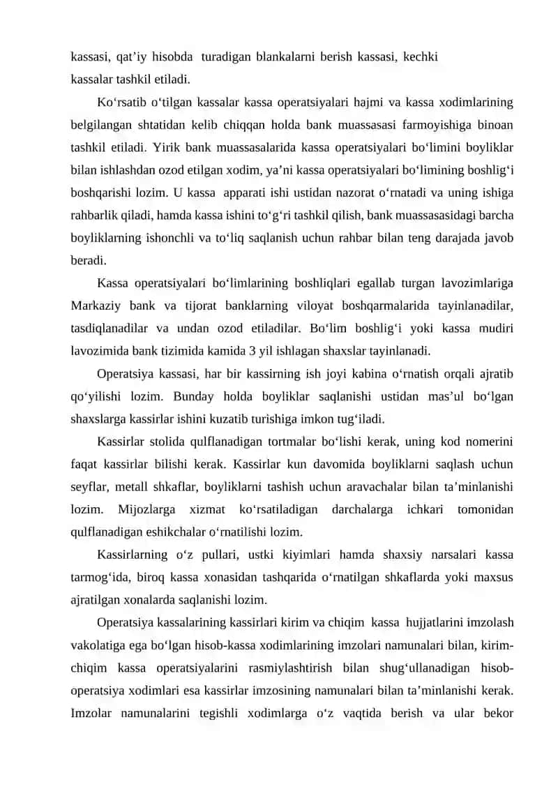 Banklarda kassa operatsiyalarini tashkil qilish, bank kassalarining turlari 4