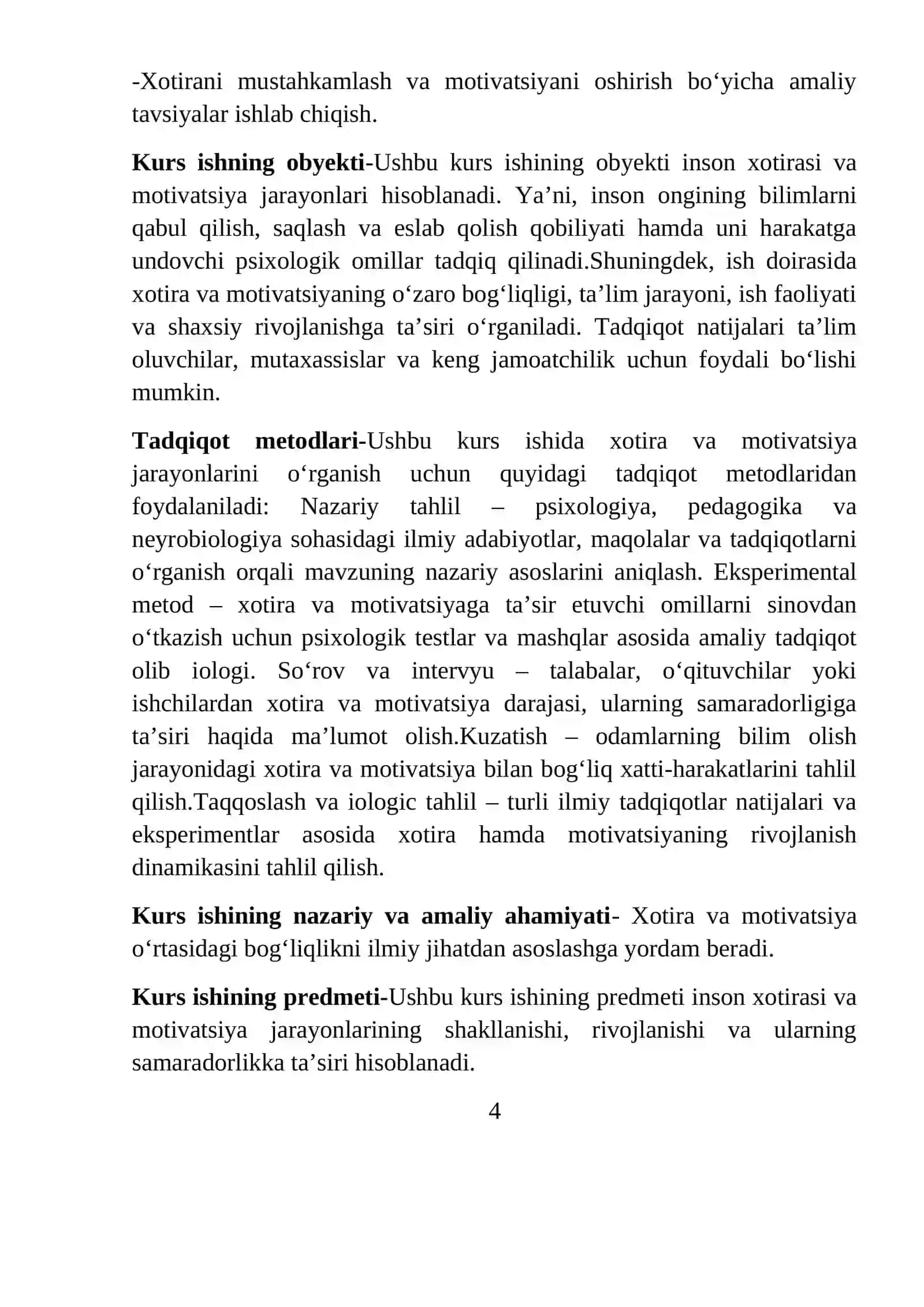 KURS ISHI: Xotira va motivatsiya 4