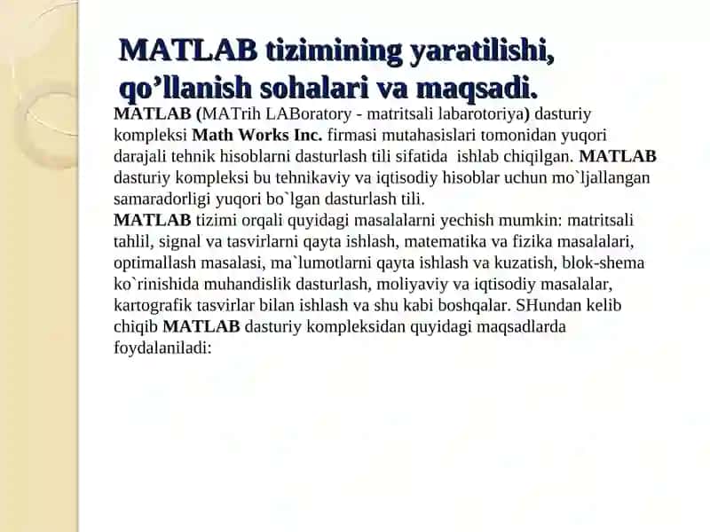 Matlab dasturini konchilik sohalarda qo‘llanilishi 4