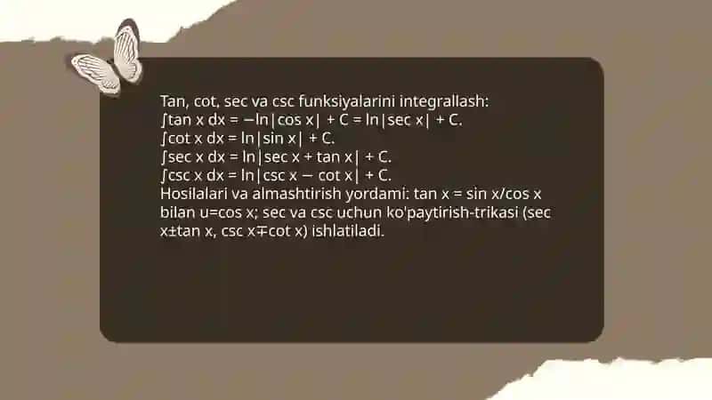 Ba'zi transendent funksiyalarni integrallash Turg'unpo'latova Muxlisa 4