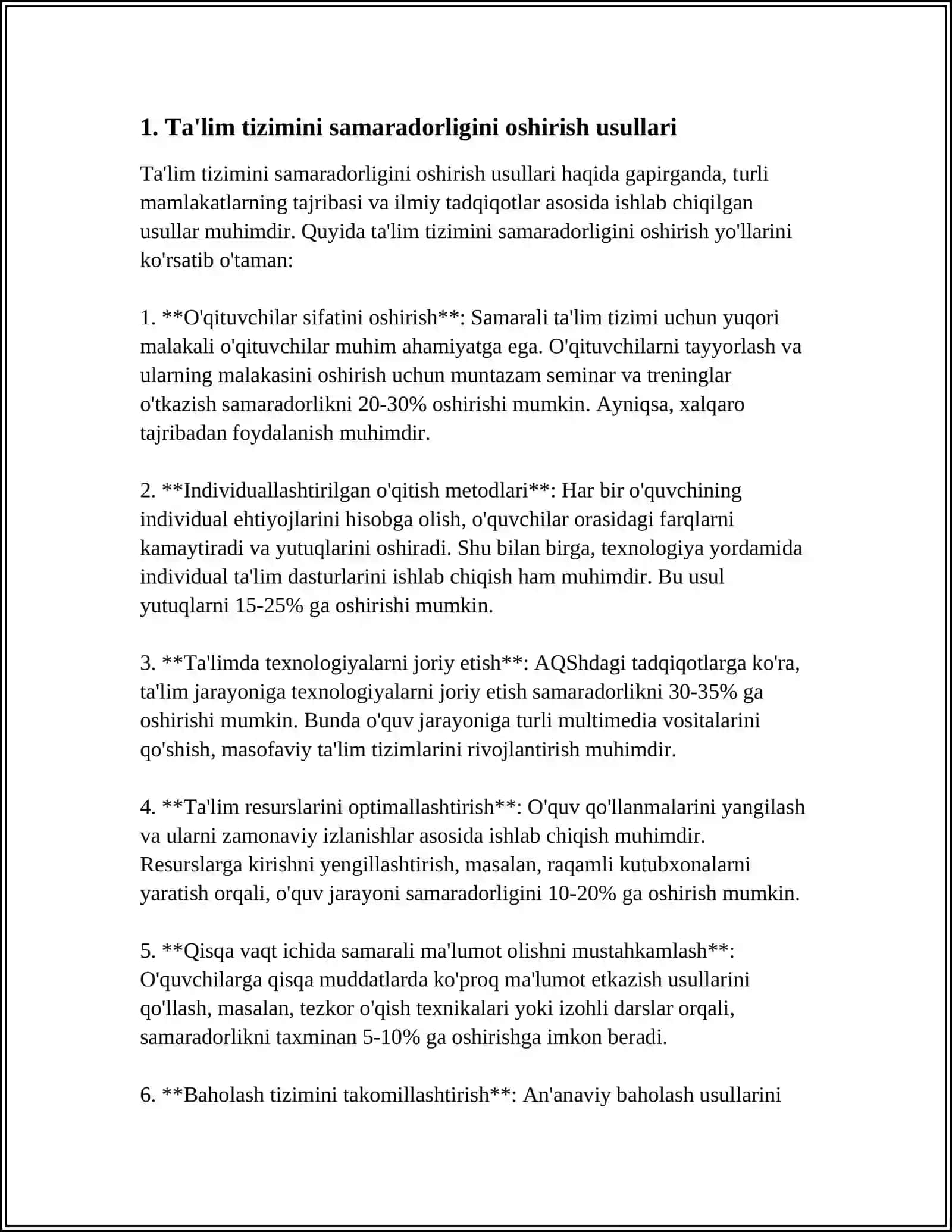 TA'LIM TIZIMI SAMARADORLIGI DIAGNOSTIKASI.TA'LIM JARAYONINING TARBIYAVIY NATIJADORLIGINI BAHOLASH. PEDAGOGIK HOLATNI TAHLIL QILISH USULLARI.PSIXOLOGIK TRENGINGLAR 4