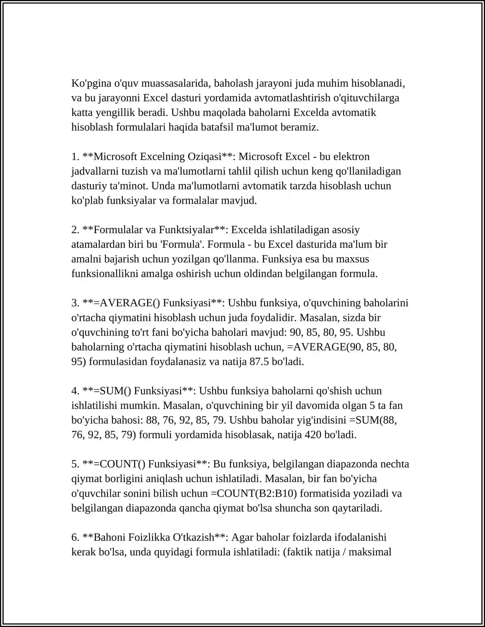 EXEL DASTURIDA GURUH TALABALARINING MODULLAR BOYICHA OZLASHTIRISH KORSATKICHI, SIFAT KORSATGICHLARINI HISOBLASH VA JADVAL TUZISH,NATIJALAR ASOSIDA DIOGRAMMALAR YARATISH 4