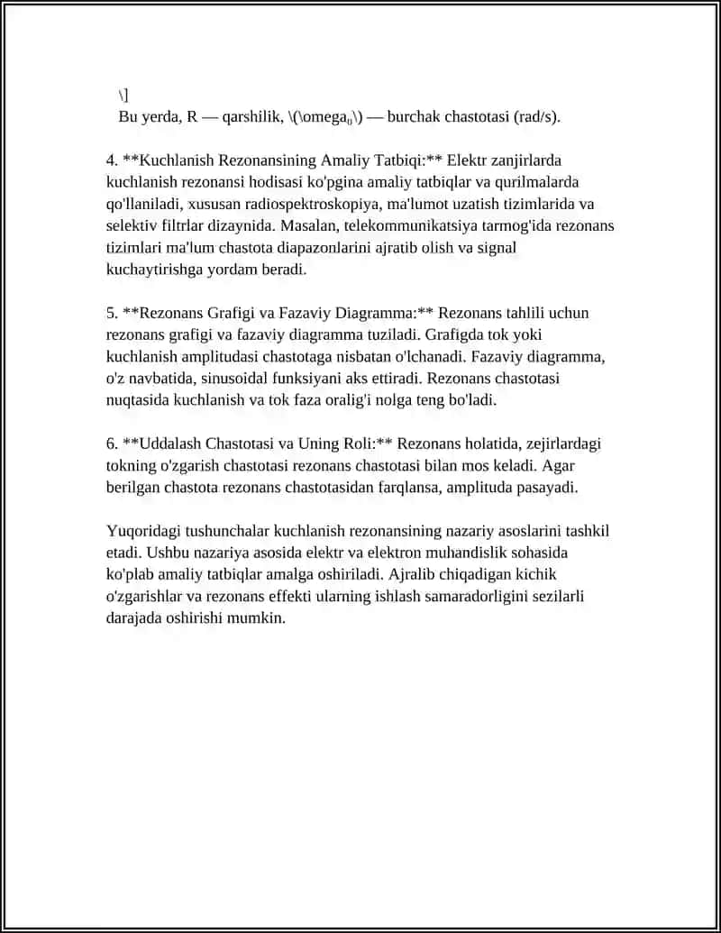 KUCHLANISH REZONANSI VA UNING QOLLANILISHI 4