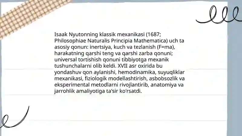 XVII asrning oxiri va XIX asrning boshlarida tibbiyotning va dunyoviy ilmlarning muvaffaqiyatlari 4