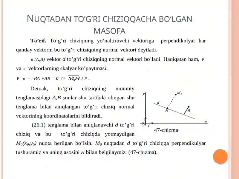 To`g`riburchaklide kart koordinata sistemasida to`g`ri chiziq va ubilan bog`liq metrik masalalar 4