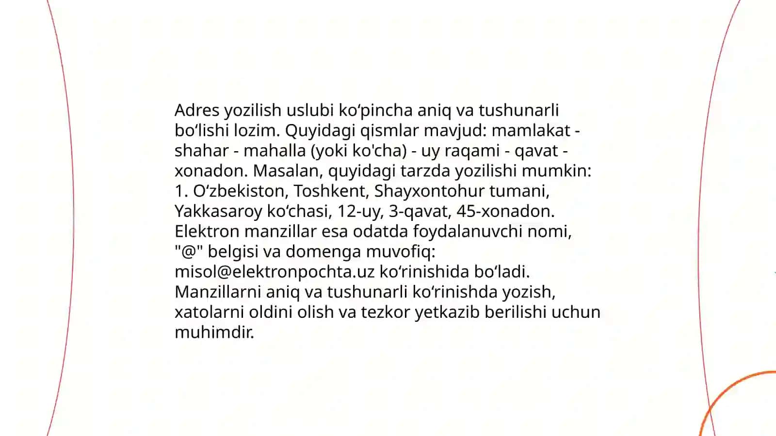 Adres, ariza. Yozilish uslubi, o‘ziga xos xususiyatlari. Tarjimayi hol. Bildirishnoma 4