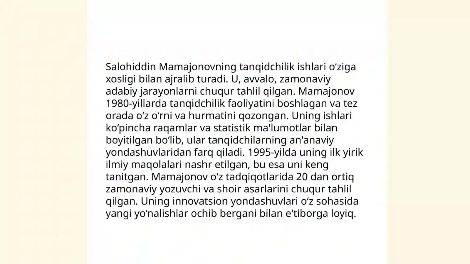 60-90-yillar oʻzbek adabiy tanqidchiligi.Matyoqub Qóshjonov va Salohiddin Mamajonovlarning tanqidchilik faoliyati 4