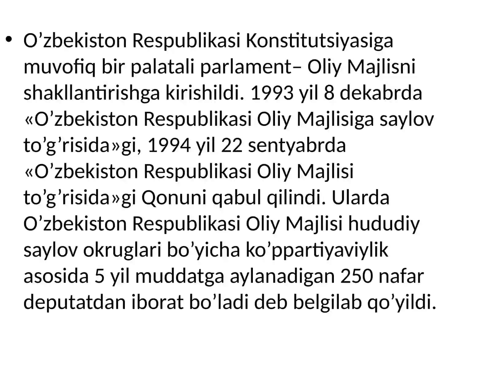 Qonun chiqaruvchi hokimiyat tushunchasi va uni tashkil qilish tartibi 4