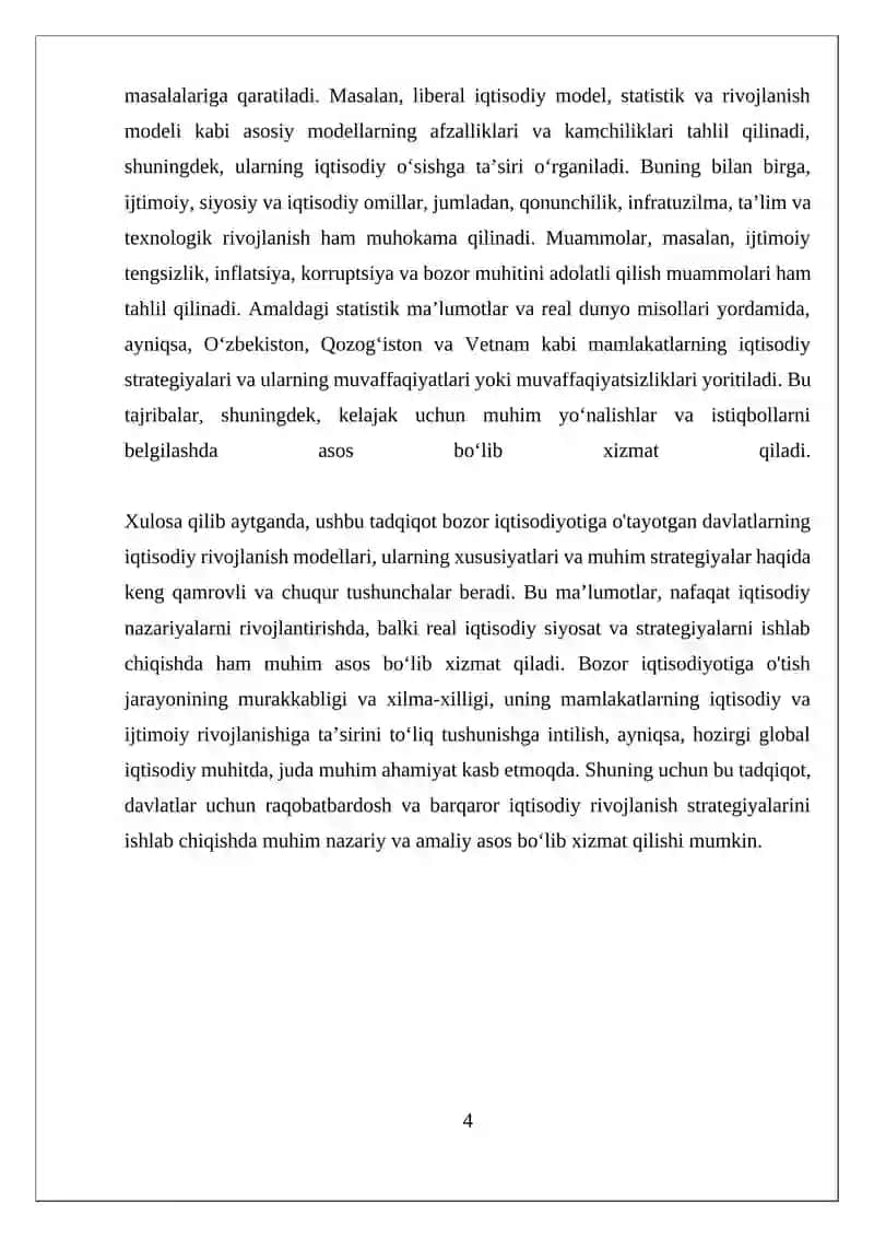 Bozor Iqtisodiyotiga O'tayotgan Davlatlarning Iqtisodiy Rivojlanish Modellari 4