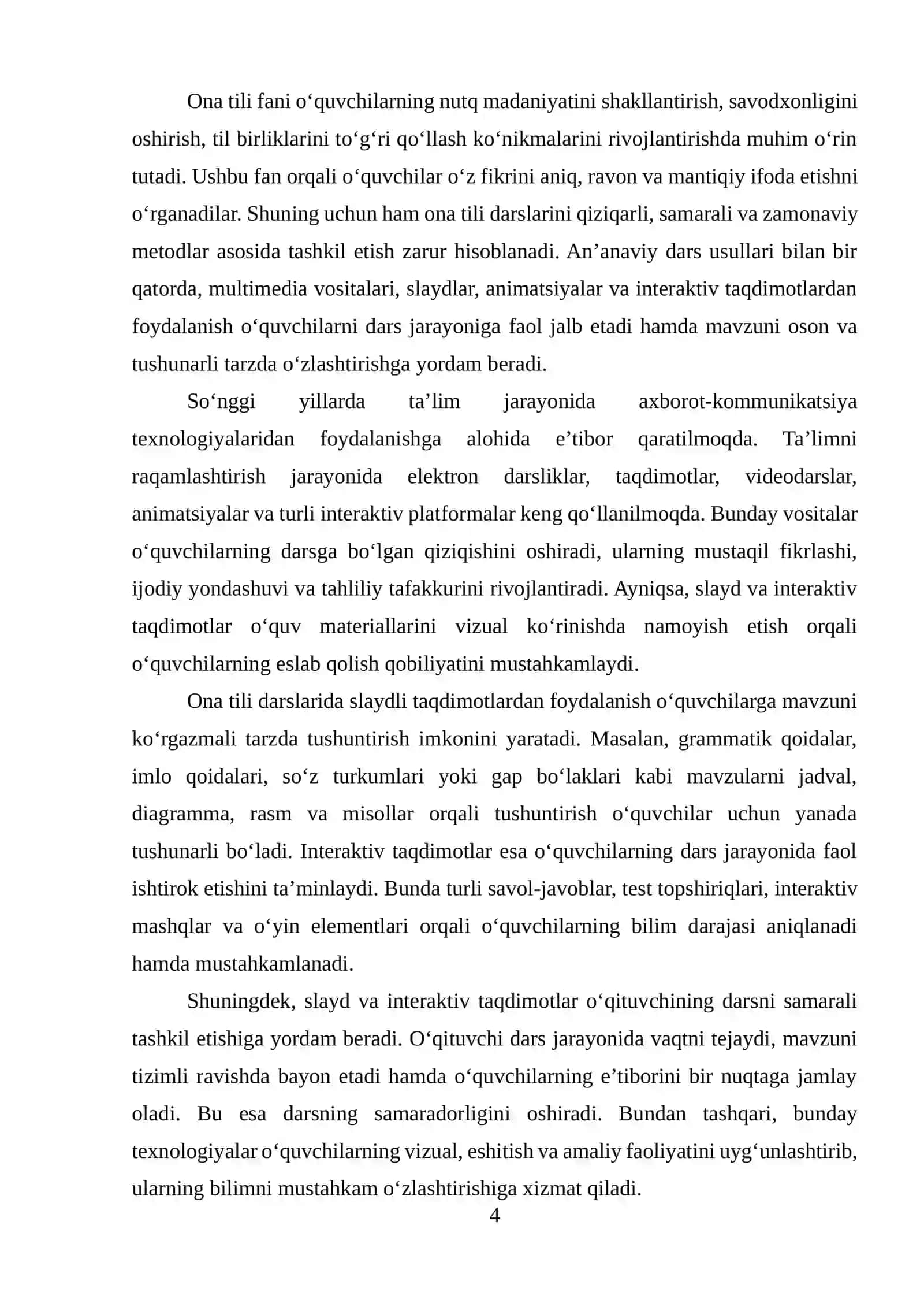 Ona tili darslarida slayd va interaktiv taqdimotlar yordamida mavzuni o'zlashtirish 4