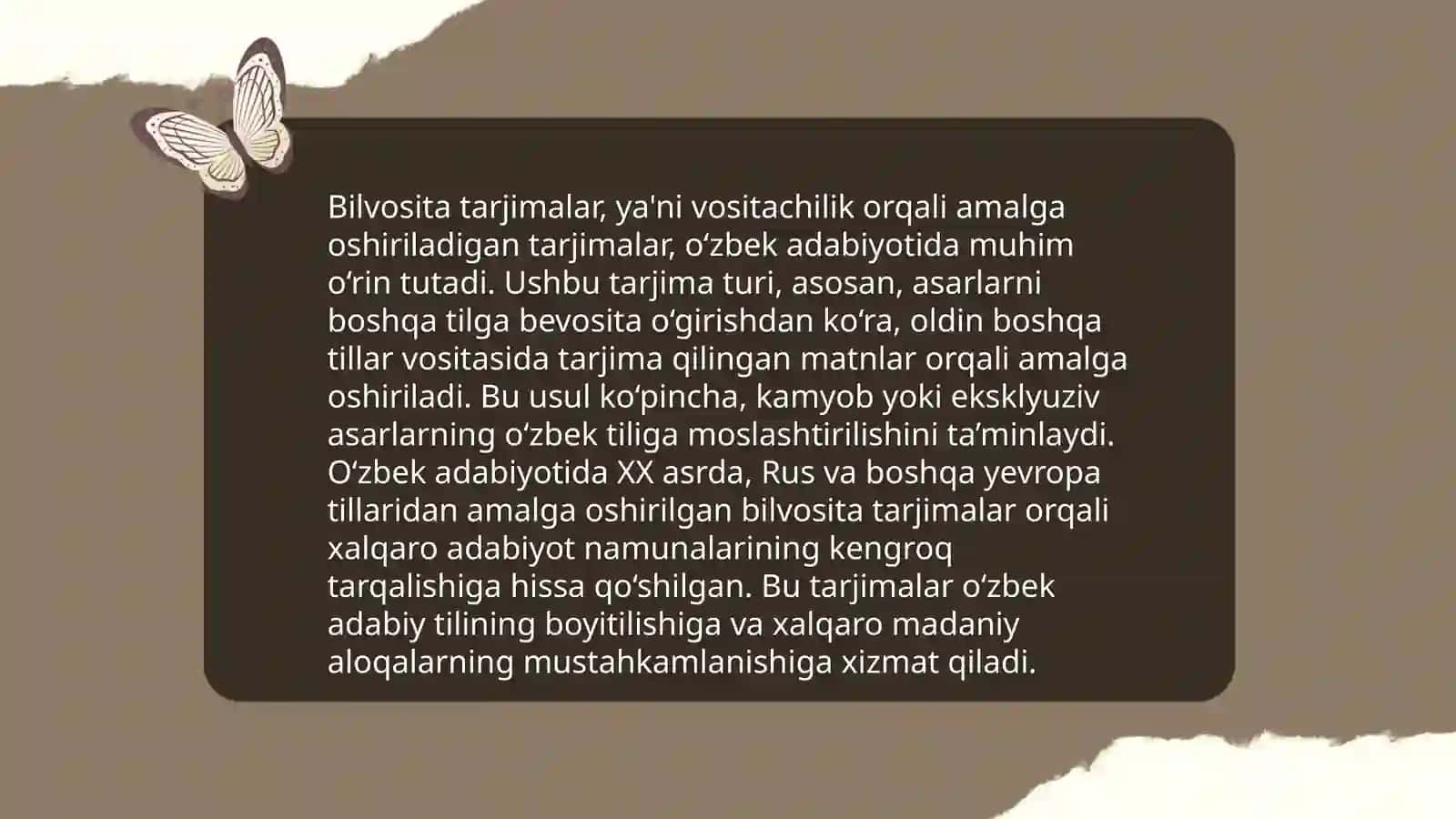 O'zbek adabiyotiga kirib kelgan bevosita va bilvosita tarjimalar xususida 4