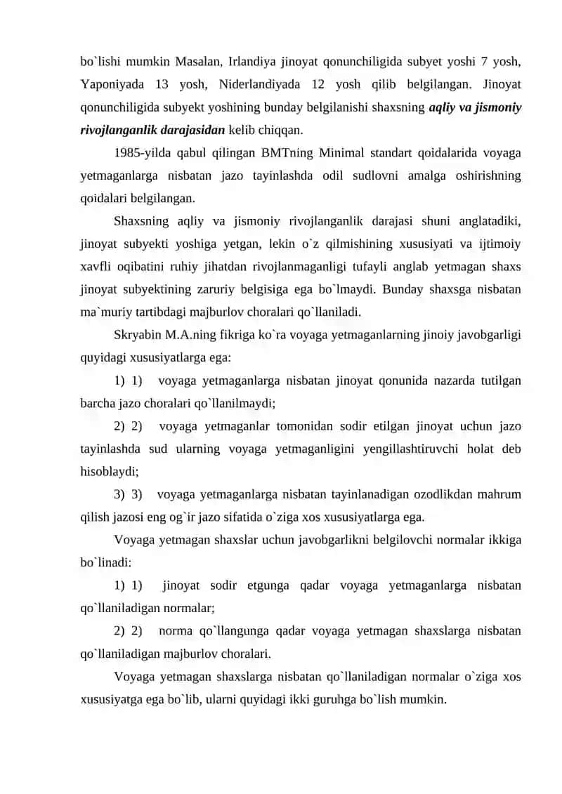 Voyaga Yetmaganlar Javobgarligini O'ziga Xos Xususiyatlari 4