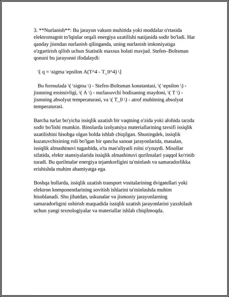 ISSIQLIK UZATISH KONVENTSIYA VA NURLI ISSIQLIK ALMASHINUVI 4