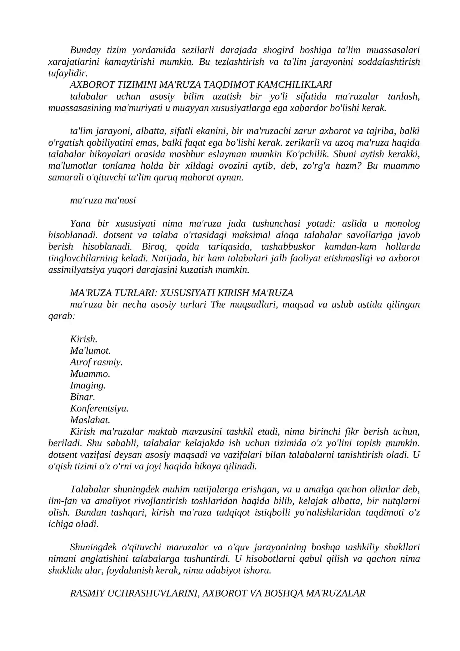 Video va ma'ruza materiallarni tashkil etishga qo'yiladigan talablar 4