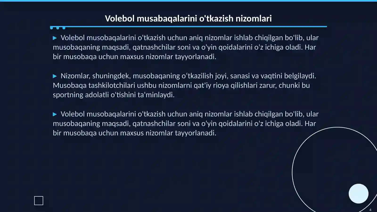 Volebol musabaqalarn nizomn tuzish va musabaqaga oyid hujatlarn rasmiylashtrsh tartibn oʻrgatsh 4