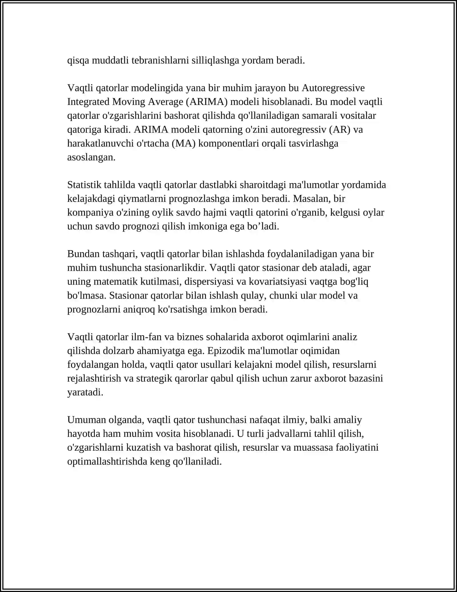 VAQTLI QATORLAR, ULARNING OʻZIGA XOS XUSUSIYATLARI VA TAHLILNING VAZIFALARI, MA’LUMOTLAR MANBAI 4