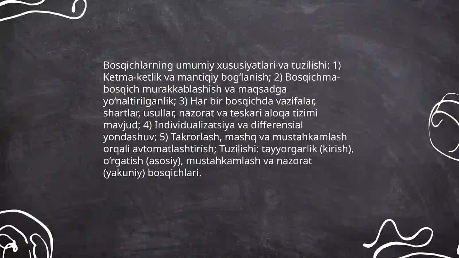 Harakatlarga oʻrgatish jarayoni bosqichlarini xususiyati va tuzulishi 4