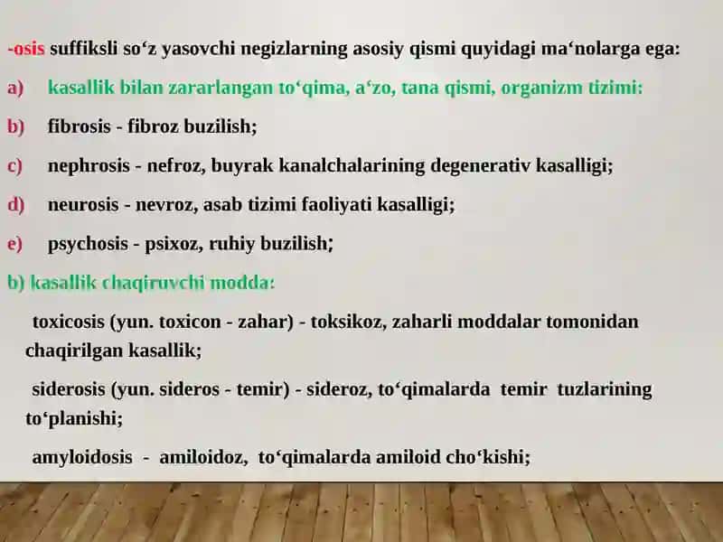 KLINIK TERMINLAR YASOVCHI ATAMA ELEMENTLARI. A’ZO VA TANA QISMLARINI IFODALOVCHI YUNON-LOTIN DUBLETLARI 4