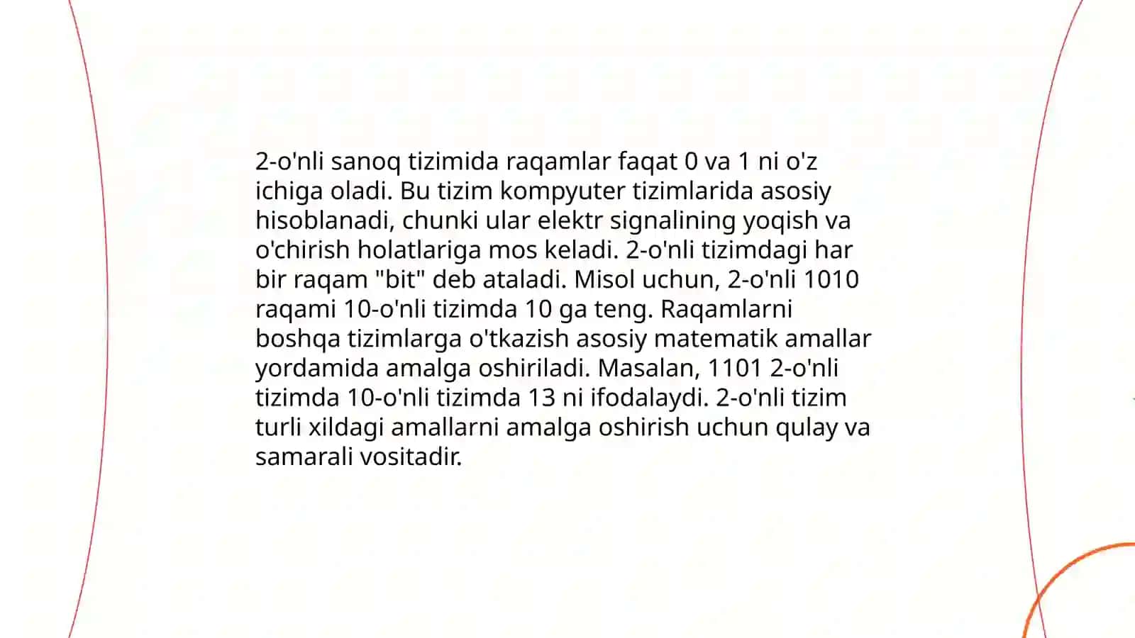 O'nli pozitsion sanoq sistemasida sonlarning yozilishi va o'qilishi 4