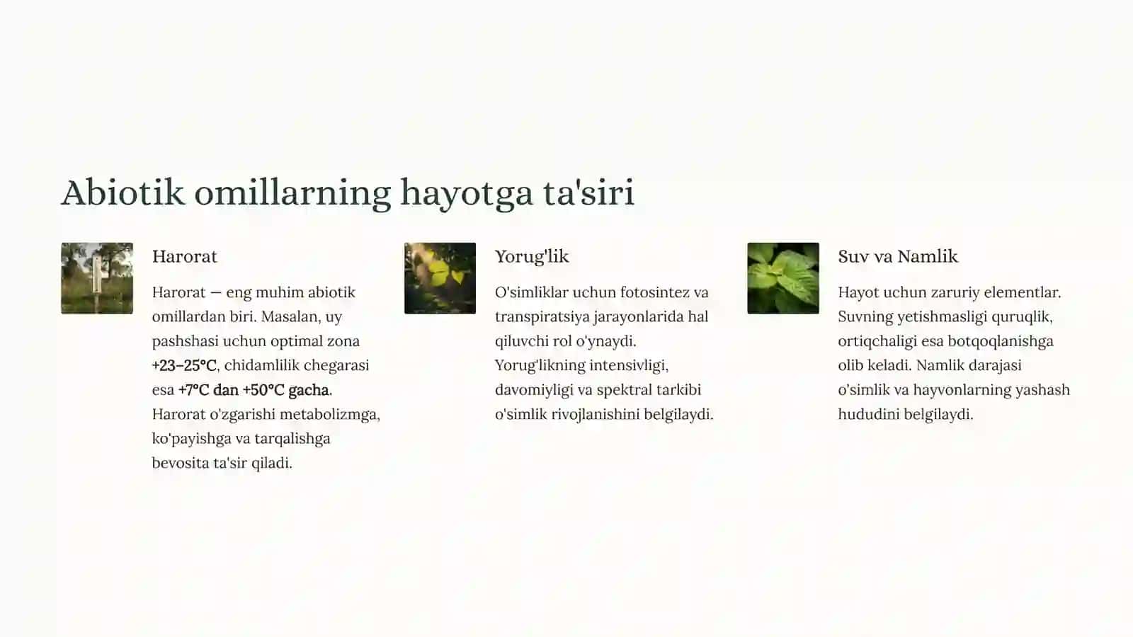 Ekologik omillar: Yerning hayotiynafasinitushunish 4