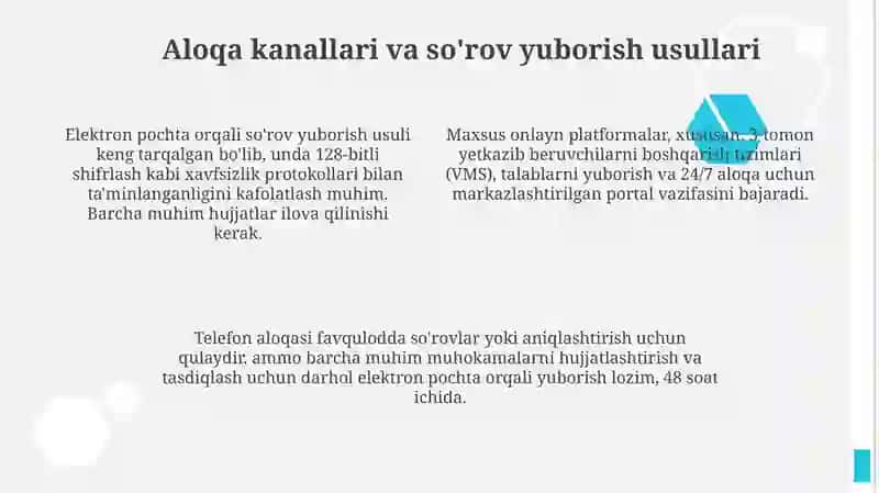 Xarid sorovi va talablarini ishtirokchilarga yetkazish mexanizmi 4