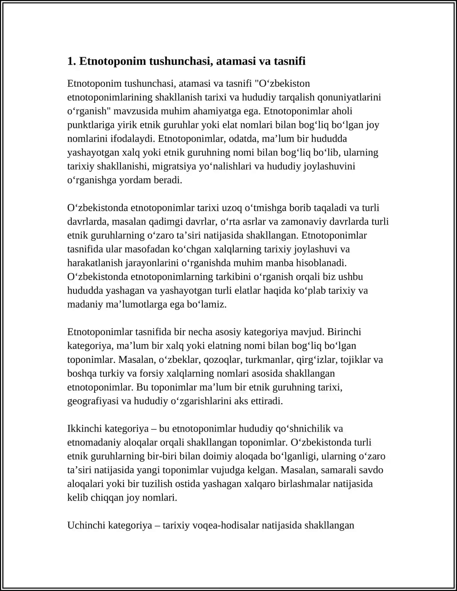 O‘ZBEKISTON ETNOTOPONIMLARINING SHAKLLANISH TARIXI VA HUDUDIY TARQALISH QONUNIYATLARINI O‘RGANISH 4