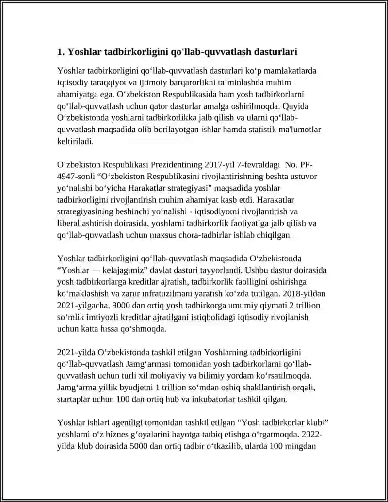 Yoshlar tadbirkorligini qo'llab-quvvatlash dasturlari 4