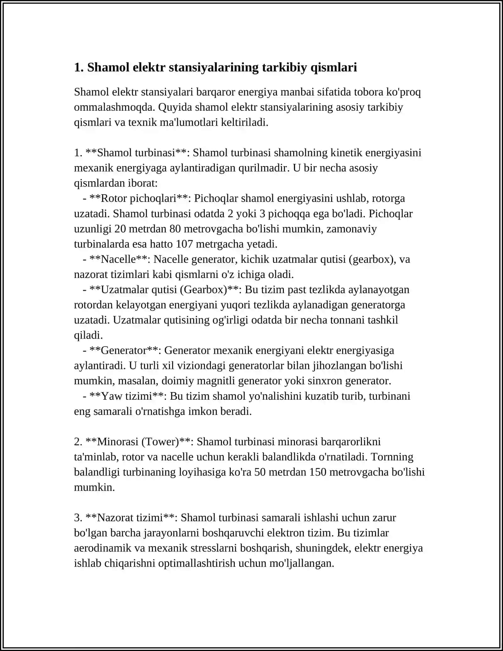 Shamol Elektr Stansiyalarida Elektr Ishlab Chiqarish 4